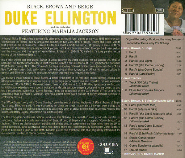 Duke Ellington And His Orchestra Featuring Mahalia Jackson : Black, Brown And Beige (CD, Album, RE, RM)
