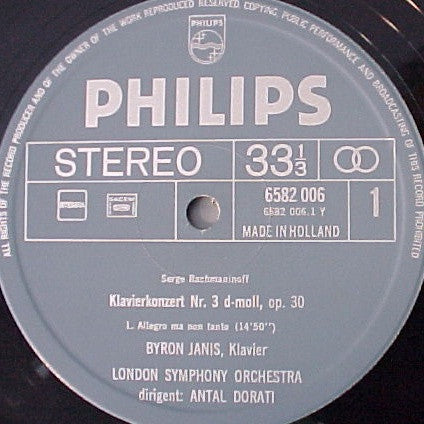 Sergei Vasilyevich Rachmaninoff / Byron Janis / Antal Dorati : Concerto No. 3, In D Minor, Op. 30 (LP, Album)
