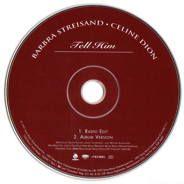 Barbra Streisand • Céline Dion : Tell Him (CD, Single, Promo)