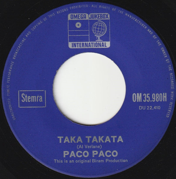 Paco Paco : Taka Takata (7", Single, Blu)