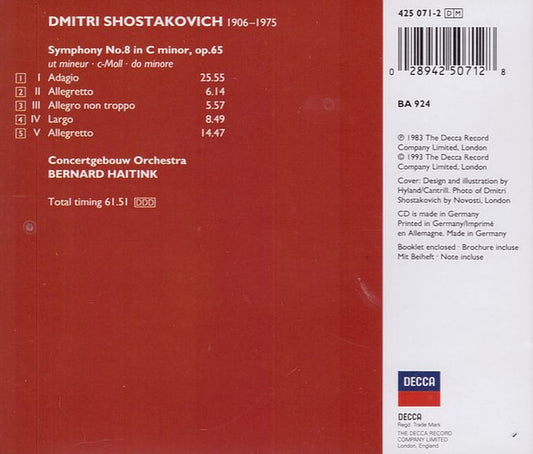 Dmitri Shostakovich - Concertgebouworkest, Bernard Haitink : Symphony No.8 (CD, Album, RE)
