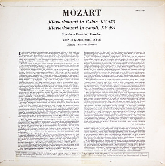 Wolfgang Amadeus Mozart – Menahem Pressler, Wiener Kammerorchester, Wilfried Boettcher : Klavierkonzerte - In G-dur, K. 453 / In C-moll, K. 491 (LP)