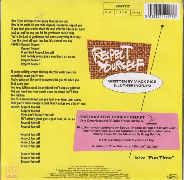 Bruce Willis : Respect Yourself (7", Single)