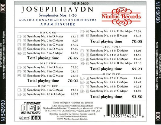 Joseph Haydn, Austro-Hungarian Haydn Orchestra, Adam Fischer (2) : Symphonies Nos. 1-20 - The Esterházy Recordings - Volume One (5xCD)