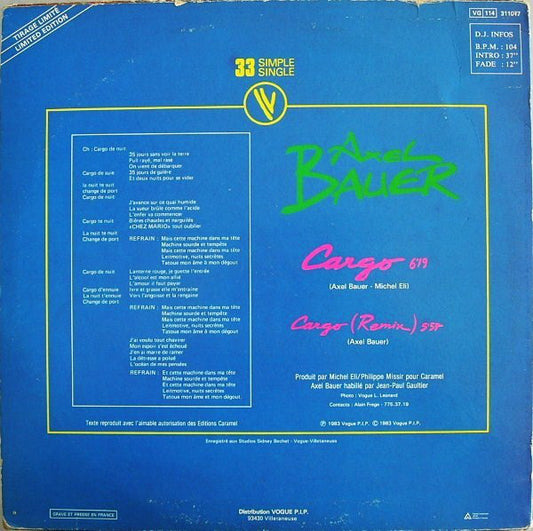 Axel Bauer : Cargo (12", Single, Ltd)