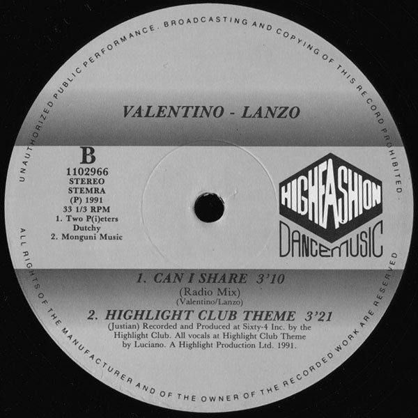 Valentino & Lanzo : Can I Share (12")