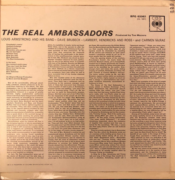 Louis Armstrong And His Band, Dave Brubeck, Lambert, Hendricks & Ross and Carmen McRae : The Real Ambassadors (LP, Album, Mono)