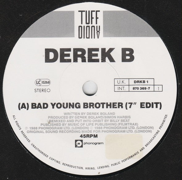 Derek B : Bad Young Brother (7", Single, Pap)