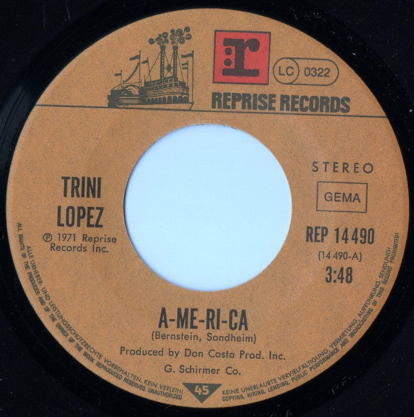 Trini Lopez : America / Unchain My Heart (7", Single)