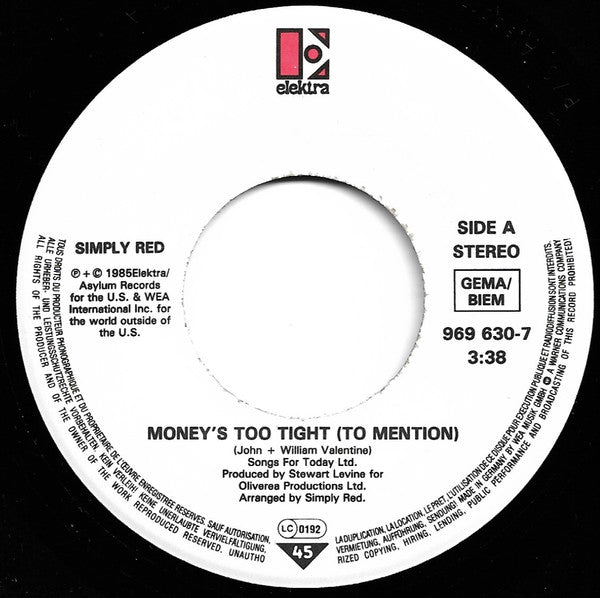 Simply Red : Money's Too Tight (To Mention) (7", Single)
