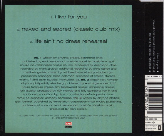 Chynna Phillips : I Live For You (CD, Maxi)