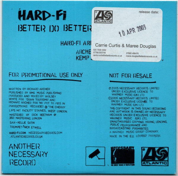 Hard-Fi : Hard To Beat (CD, Single, Promo, Blu)