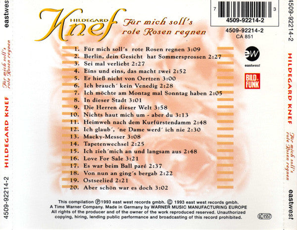 Hildegard Knef : Für Mich Soll's Rote Rosen Regnen (CD, Comp)
