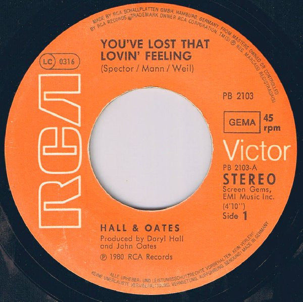 Daryl Hall & John Oates : You've Lost That Lovin' Feeling (7", Single)