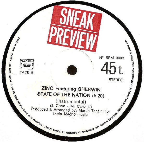 Zinc (2) Featuring Sherwin (2) : State Of The Nation (12")