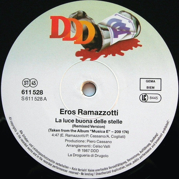 Eros Ramazzotti Featuring Duet With Patsy Kensit : La Luce Buona Delle Stelle (Remixed Version) (12", Maxi)