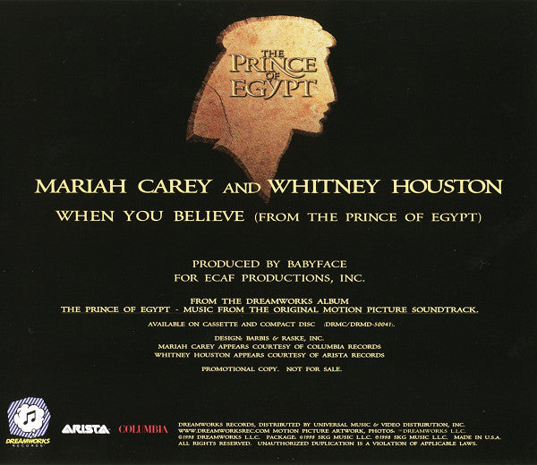 Mariah Carey And Whitney Houston : When You Believe (CD, Single, Promo)