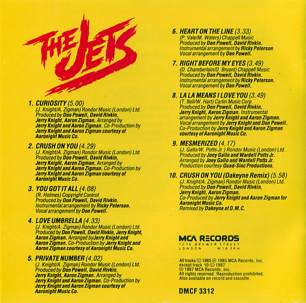 The Jets : Crush On You (CD, Album, RE)