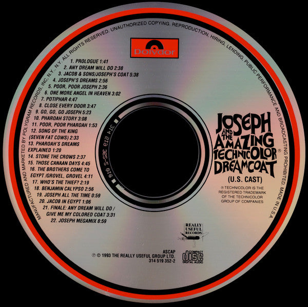 Andrew Lloyd Webber, Tim Rice Starring Michael Damian : Andrew Lloyd Webber's New Production Of: Joseph And The Amazing Technicolor Dreamcoat (U.S. Cast) (CD, Album, RP)