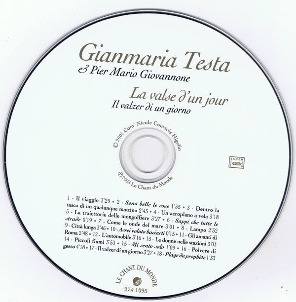 Gianmaria Testa & Pier Mario Giovannone : La Valse D'Un Jour / Il Valzer Di Un Giorno (CD, Album)