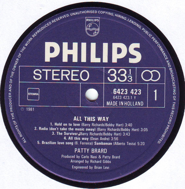 Patty Brard : All This Way (LP, Album)