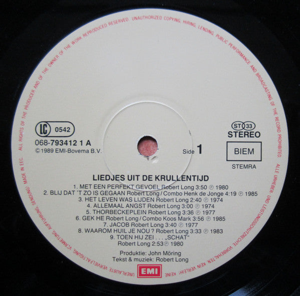 Robert Long : Liedjes Uit De Krullentijd (LP, Comp)