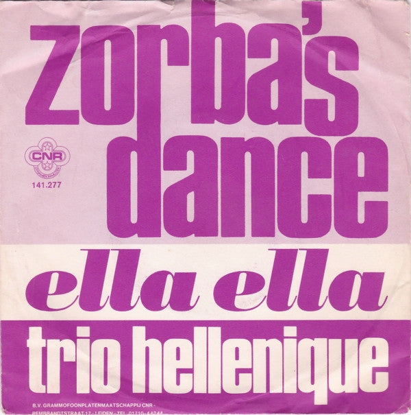 Trio Hellenique : Zorba's Dance (7", Single)