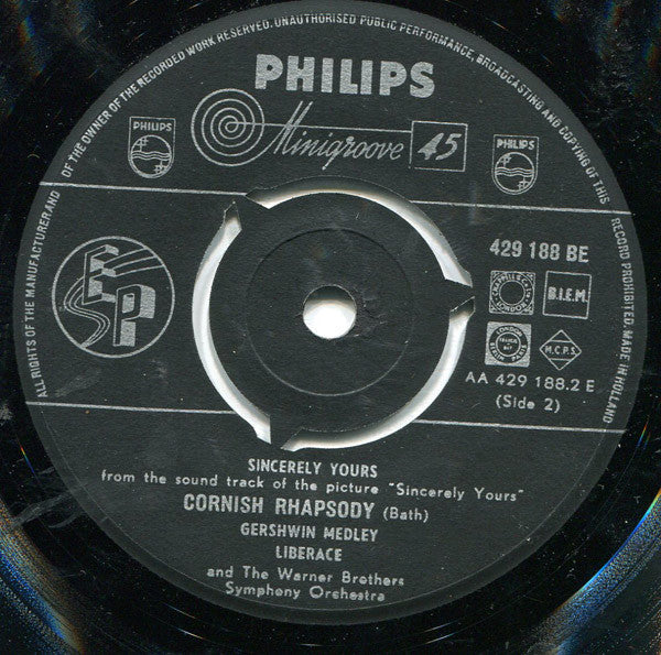 Liberace And The Warner Brothers Symphony Orchestra : Sincerely Yours (7", EP, Mono)