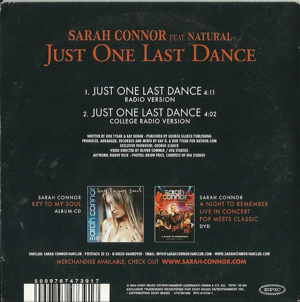 Sarah Connor Featuring Natural (2) : Just One Last Dance (CD, Single)