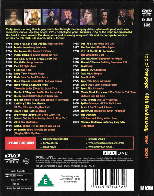 Various : Top Of The Pops 40th Anniversary 1964-2004 (DVD-V, Comp, PAL)