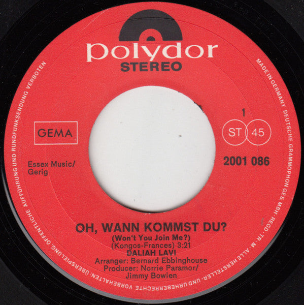 Daliah Lavi : Oh, Wann Kommst Du? / Drei Schwarze Rosen (7", Single)
