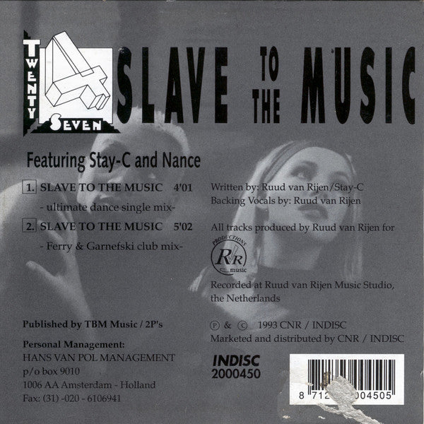 Twenty 4 Seven Featuring Stay-C And Nance : Slave To The Music (CD, Single, Car)