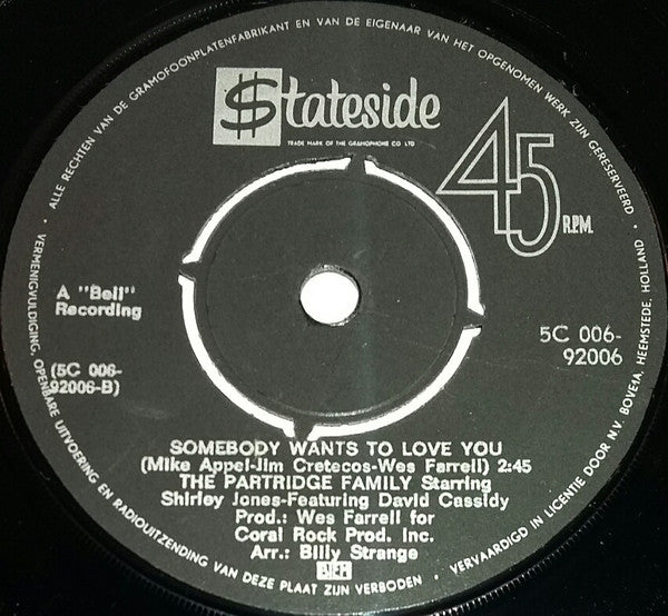 The Partridge Family : I Think I Love You (7", Single)