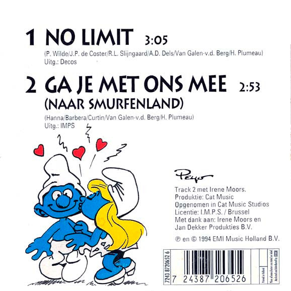 Irene Moors & The Smurfs (2) : No Limit (CD, Single, Car)