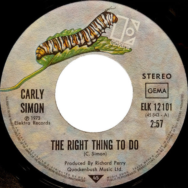 Carly Simon : The Right Thing To Do (7", Single)