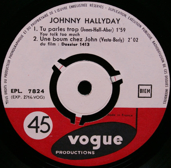 Johnny Hallyday : Tu Parles Trop (You Talk Too Much) (7", EP)