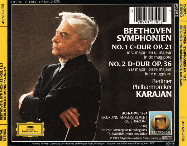 Ludwig van Beethoven - Herbert von Karajan, Berliner Philharmoniker : Symphonien 1 & 2 (CD, Album, RE)