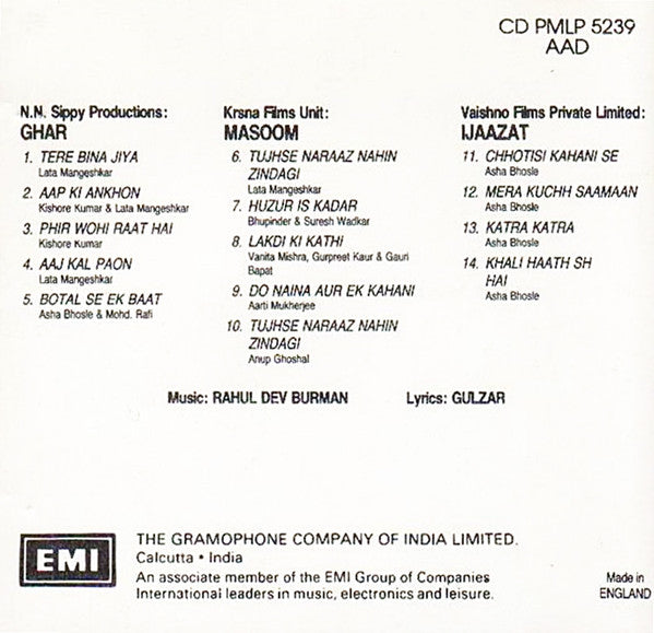 R. D. Burman : Ghar / Masoom / Ijaazat (CD, Comp)