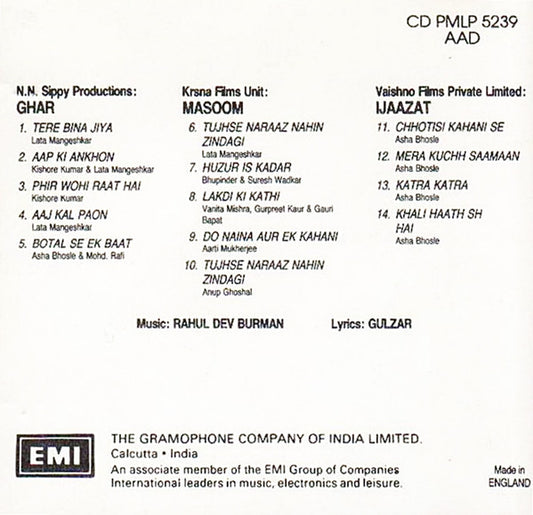 R. D. Burman : Ghar / Masoom / Ijaazat (CD, Comp)