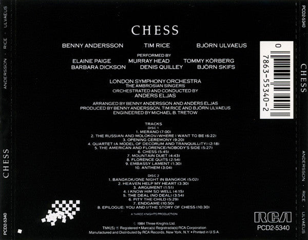 Benny Andersson, Tim Rice, Björn Ulvaeus : Chess (2xCD, Album, RE)