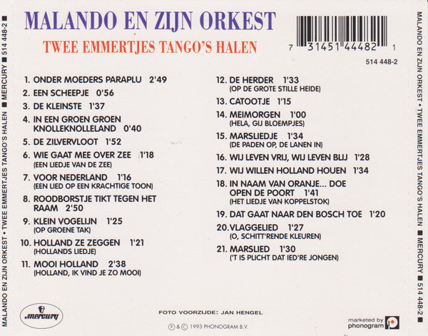 Malando And His Tango Orchestra : Twee Emmertjes Tango's Halen (CD, Album)