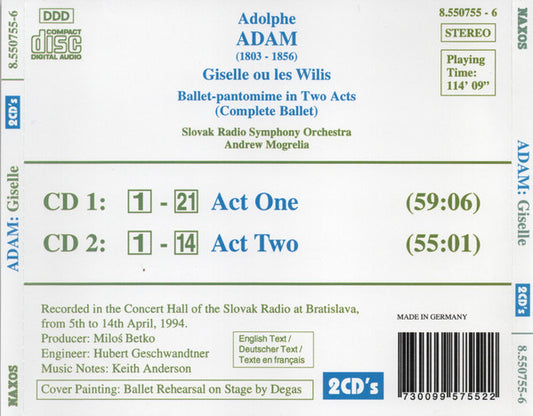 Adolphe C. Adam - Slovak Radio Symphony Orchestra, Andrew Mogrelia : Giselle Ou Les Wilis - Ballet-pantomime In Two Acts (2xCD, RP)