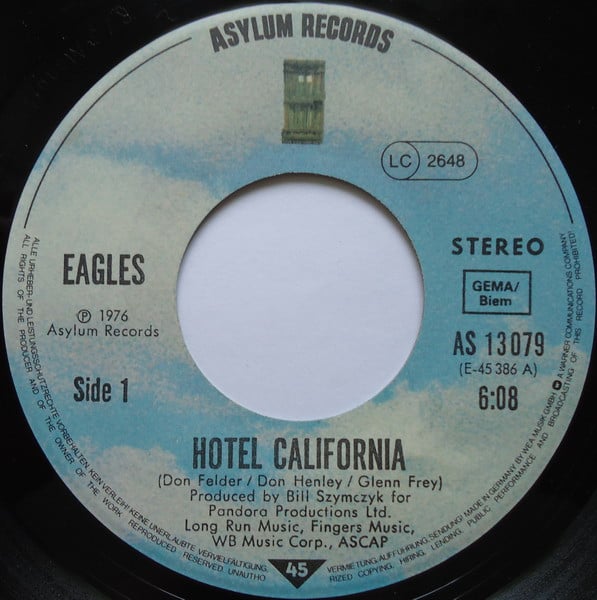 Eagles : Hotel California (7", Single, RE)