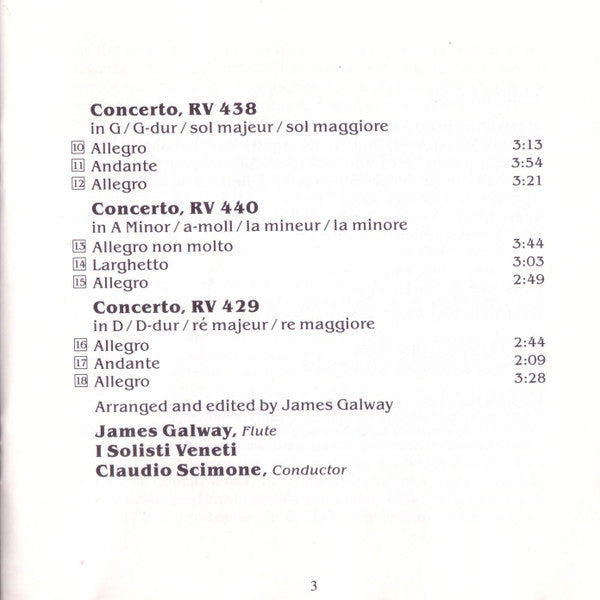 Antonio Vivaldi - James Galway, I Solisti Veneti, Claudio Scimone : Vivaldi - 6 Concertos (CD)