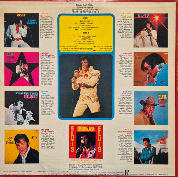 Elvis Presley : Burning Love And Hits From His Movies, Vol. 2 (LP, Comp, RE)
