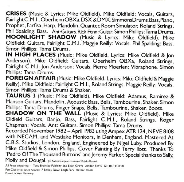Mike Oldfield : Crises (CD, Album)
