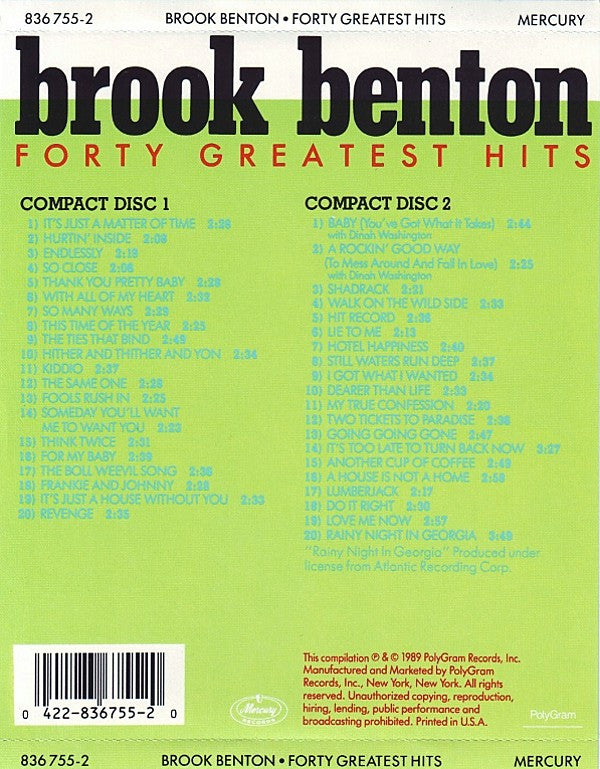 Brook Benton : Forty Greatest Hits (2xCD, Comp, Mono)