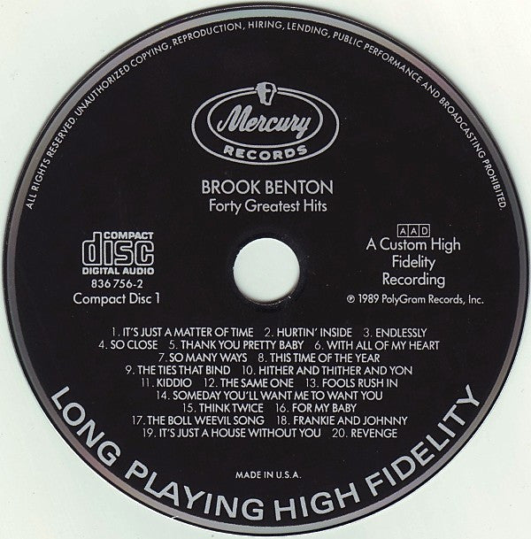 Brook Benton : Forty Greatest Hits (2xCD, Comp, Mono)