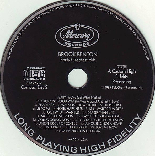 Brook Benton : Forty Greatest Hits (2xCD, Comp, Mono)