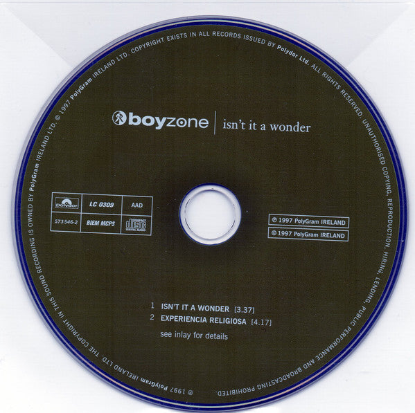 Boyzone : Isn't It A Wonder (CD, Single, Car)